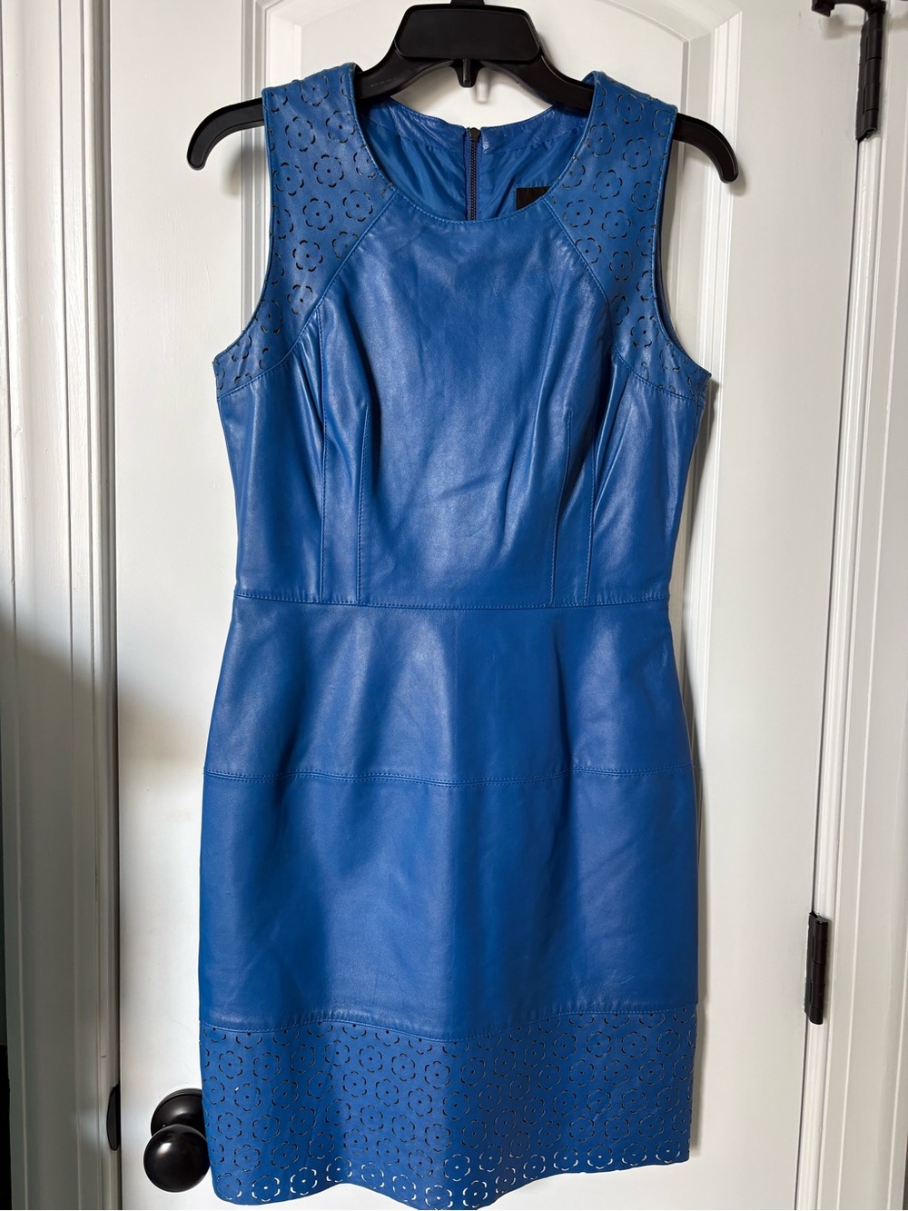 French Connection Cobalt Blue Sleeveless Blue Genuine Leather Sheath Dress Sz 6